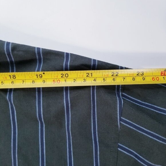 Nautica Sleepwear Shirt Men's Med Long Sleeve Button Up Green with Blue Stripes - Picture 9 of 11